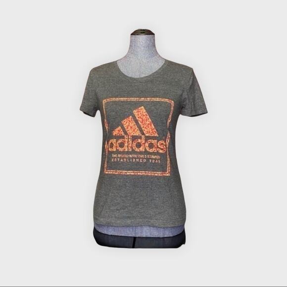 adidas gray orange 3 stripes graphic tee shirt S - Picture 1 of 4